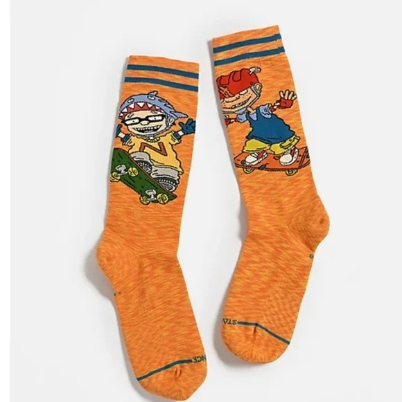 NWT Men's Sam & Twister Rocket Power Stance Vibrant Orange Crew Socks - Picture 4 of 10